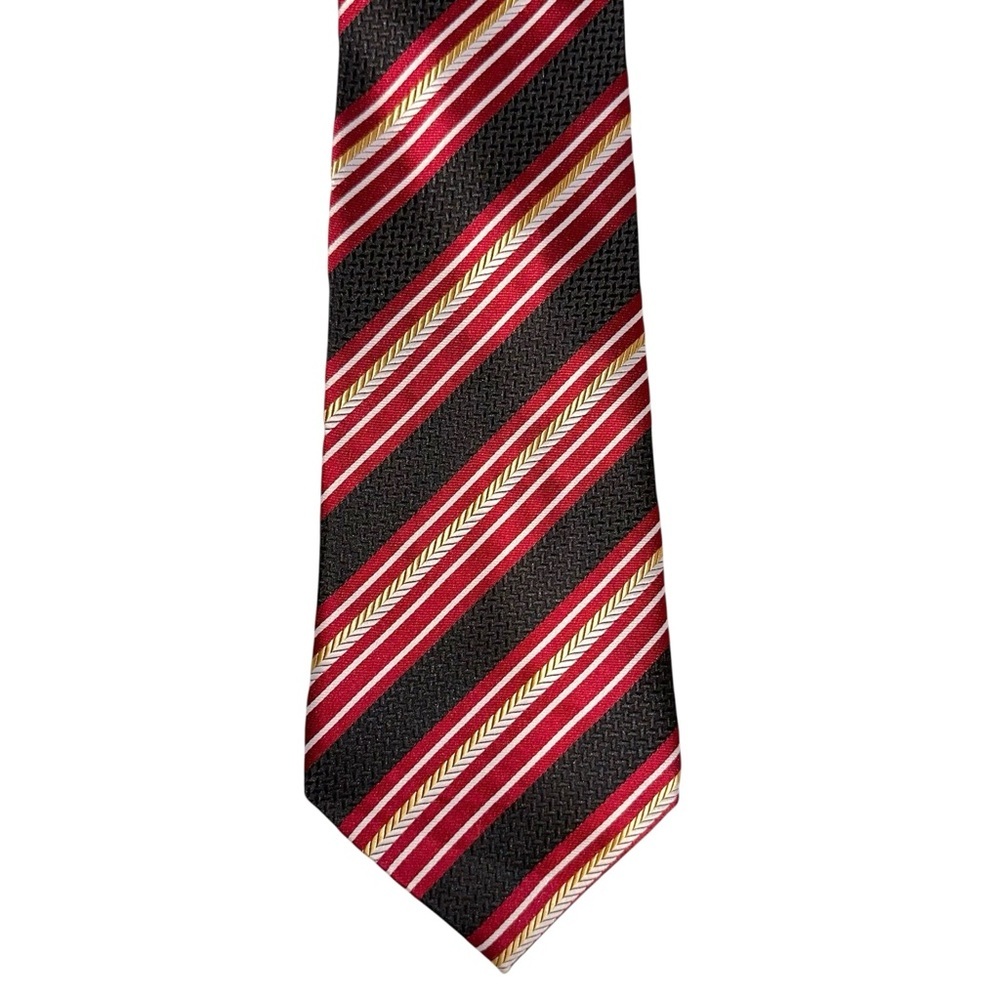 Vtg Kai Long Mens Tie Handmade 100% Silk Red & Black Striped Necktie 58x3.75” - Picture 5 of 5